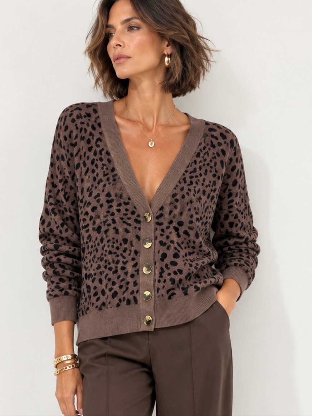 Sanctuary Leopard Let's Hang Brown Cardigan Swester